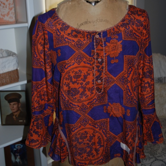 Odd Molly peplum butterfly top shirt 2 orange/purp - Picture 1 of 4